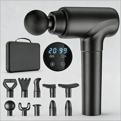 Deep Tissue Massage Gun for Athletes - Quiet Percussion Massager, 10 Heads, Black