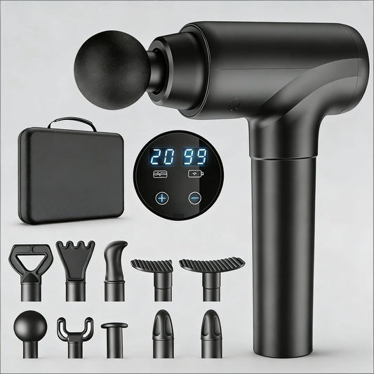 Deep Tissue Massage Gun for Athletes - Quiet Percussion Massager, 10 Heads, Black