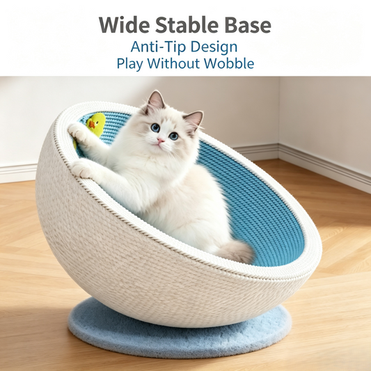 Bowl Shaped Paper Rope Cat Scratcher Bed, Stable Wide Base Cat Nest with Hanging Toy for Indoor Cats