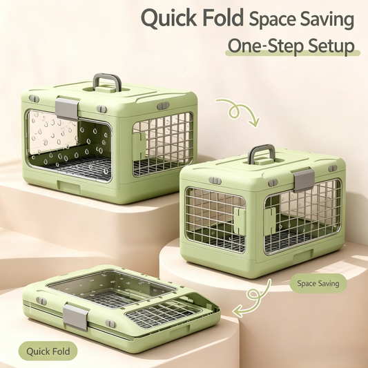 Collapsible Pet Travel Carrier, Hard‑Shell Foldable Cat Dog Crate, Portable Airline‑Approved Pet Kennel for Travel Car Vet Visit