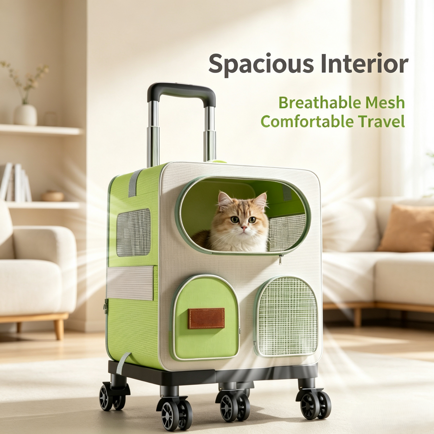 3‑in‑1 Pet Travel Carrier, Convertible Cat Backpack Tote with Removable Wheel Trolley Base, Ventilated Large Space Pet Carrier for Small Cats &amp; Dogs
