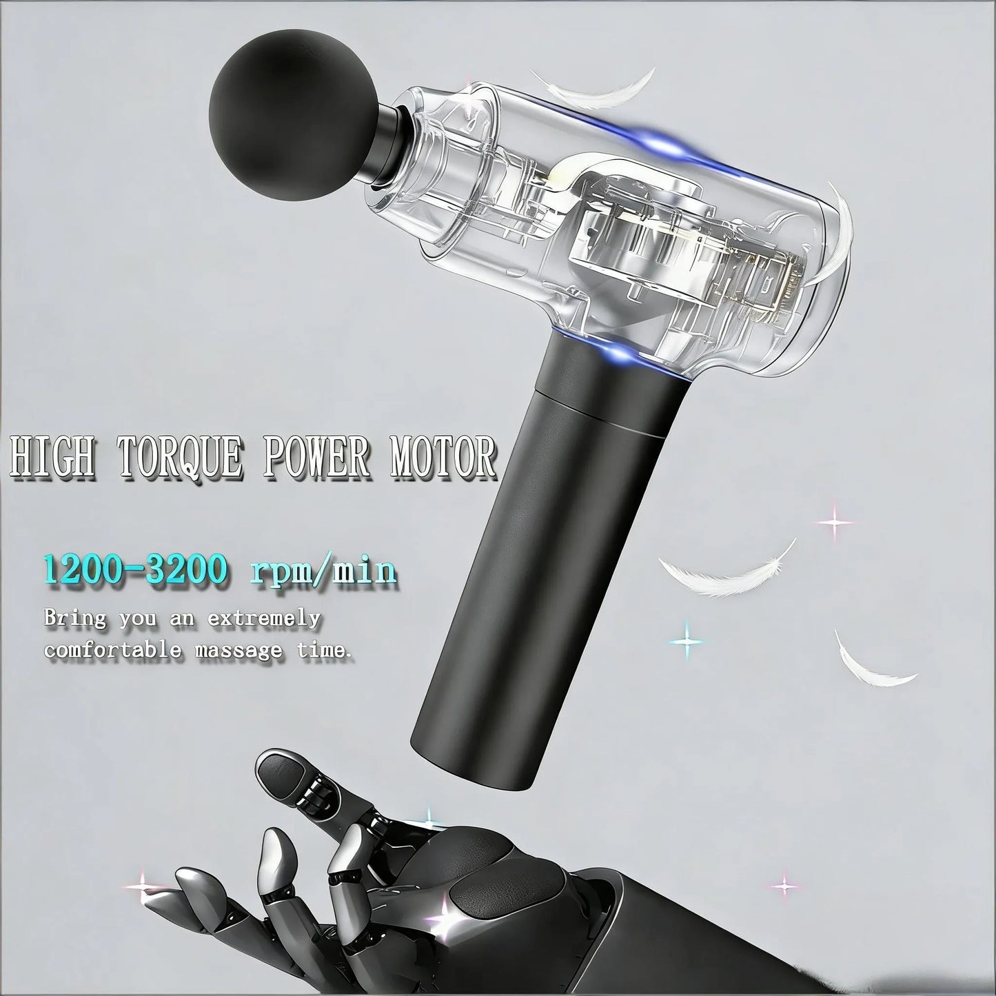 Deep Tissue Massage Gun for Athletes - Quiet Percussion Massager, 10 Heads, Black