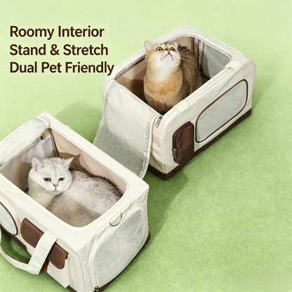 Double‑Deck Pet Rolling Carrier, 2‑Tier Separate Compartment Cat Travel Bag with Wheels &amp; Telescopic Handle, Ventilated Pet Trolley for 2 Small Pets
