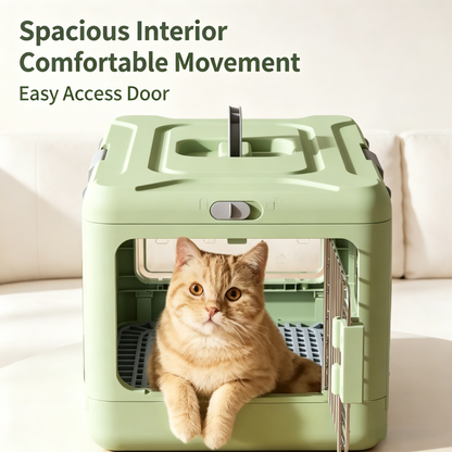 Collapsible Pet Travel Carrier, Hard‑Shell Foldable Cat Dog Crate, Portable Airline‑Approved Pet Kennel for Travel Car Vet Visit