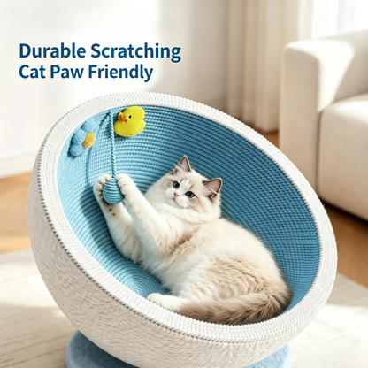 Bowl Shaped Paper Rope Cat Scratcher Bed, Stable Wide Base Cat Nest with Hanging Toy for Indoor Cats