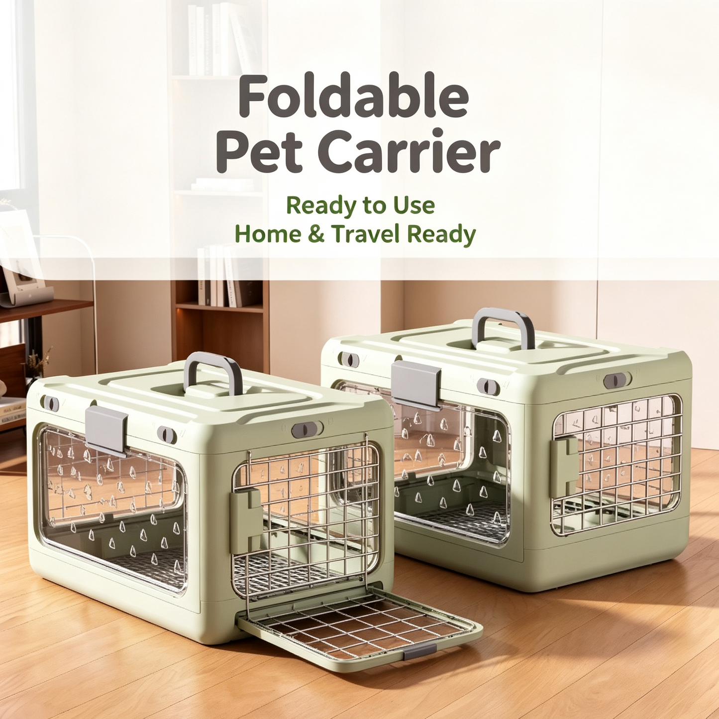 Collapsible Pet Travel Carrier, Hard‑Shell Foldable Cat Dog Crate, Portable Airline‑Approved Pet Kennel for Travel Car Vet Visit