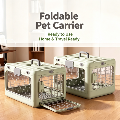 Collapsible Pet Travel Carrier, Hard‑Shell Foldable Cat Dog Crate, Portable Airline‑Approved Pet Kennel for Travel Car Vet Visit