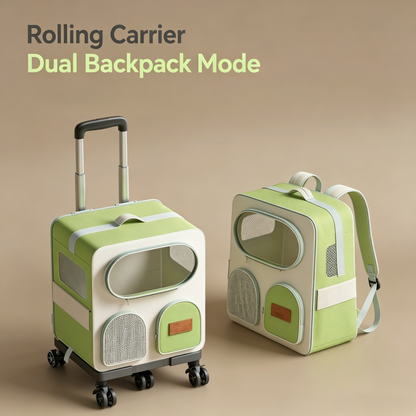 3‑in‑1 Pet Travel Carrier, Convertible Cat Backpack Tote with Removable Wheel Trolley Base, Ventilated Large Space Pet Carrier for Small Cats &amp; Dogs