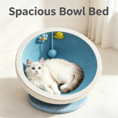 Bowl Shaped Paper Rope Cat Scratcher Bed, Stable Wide Base Cat Nest with Hanging Toy for Indoor Cats