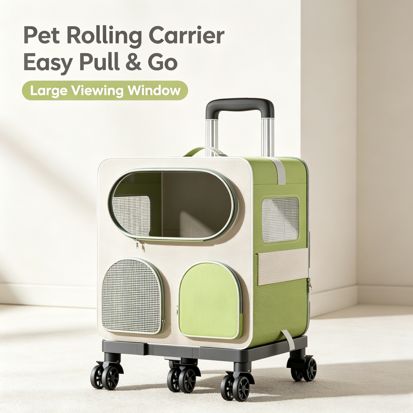 3‑in‑1 Pet Travel Carrier, Convertible Cat Backpack Tote with Removable Wheel Trolley Base, Ventilated Large Space Pet Carrier for Small Cats &amp; Dogs