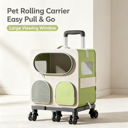 3‑in‑1 Pet Travel Carrier, Convertible Cat Backpack Tote with Removable Wheel Trolley Base, Ventilated Large Space Pet Carrier for Small Cats &amp; Dogs