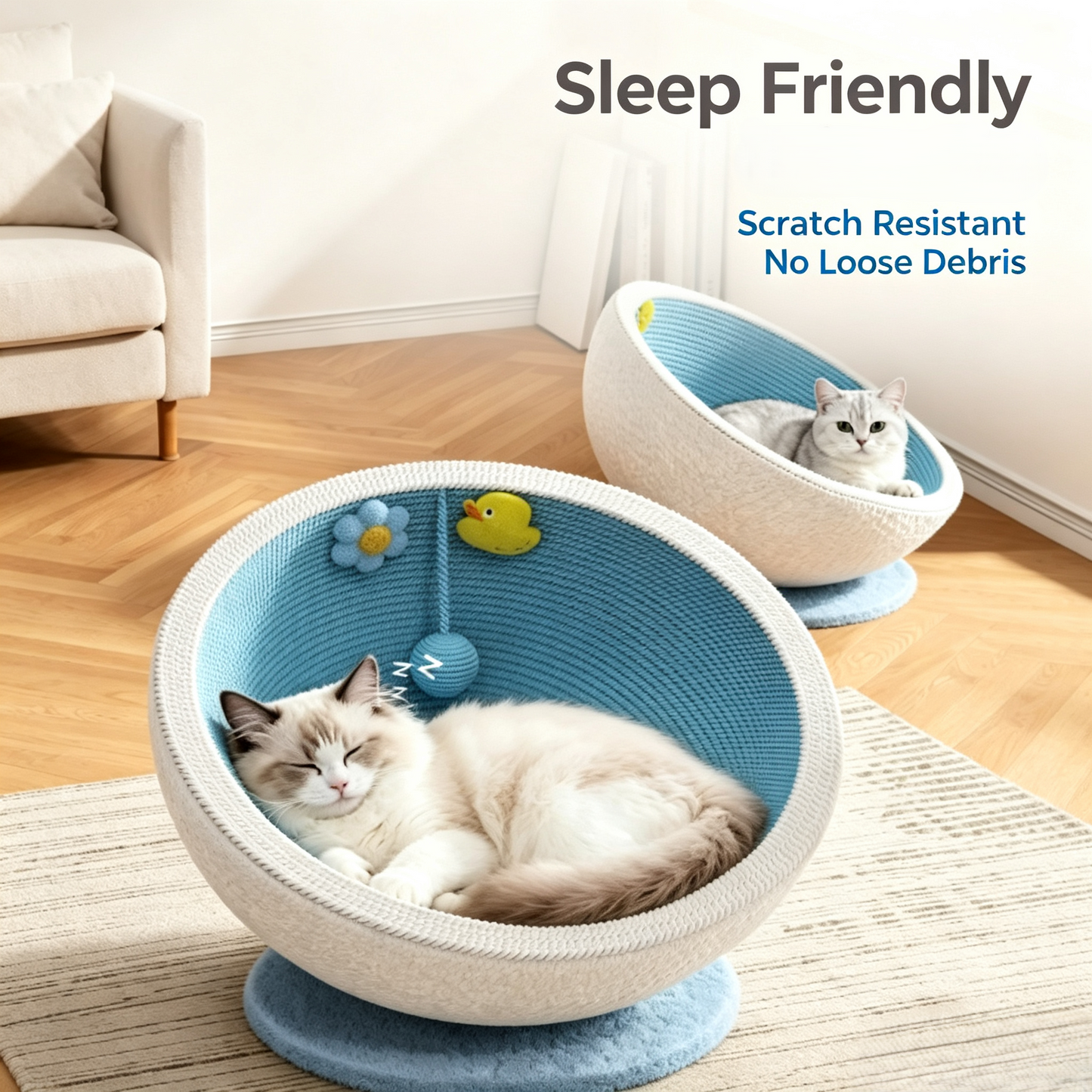 Bowl Shaped Paper Rope Cat Scratcher Bed, Stable Wide Base Cat Nest with Hanging Toy for Indoor Cats