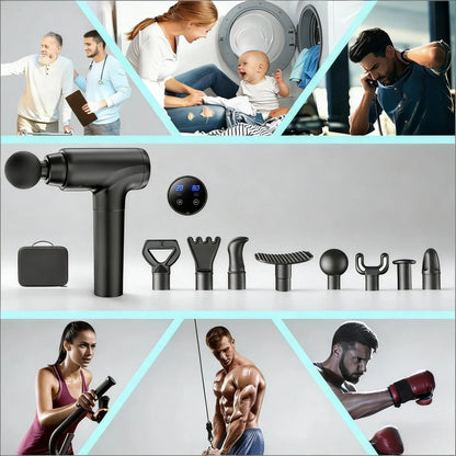 Deep Tissue Massage Gun for Athletes - Quiet Percussion Massager, 10 Heads, Black